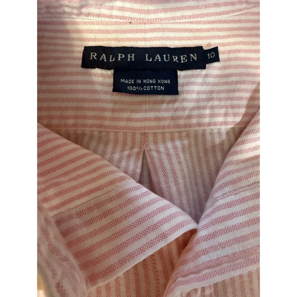 Ralph Lauren‎ Boys Pink White Striped Cotton Oxford Button Down Shirt Size 10